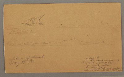 Disegno, veliero, costa montuosa, isole, 29 maggio 1868 da Frederic Edwin Church