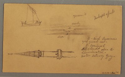 Disegno, veliero, costa montuosa, isole, 29 maggio 1868 da Frederic Edwin Church