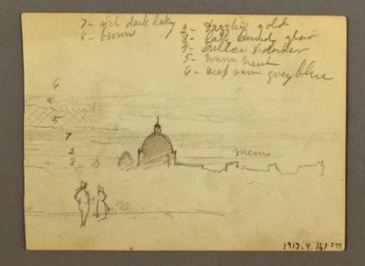 Disegno, Basilica di San Pietro e Città del Vaticano (vista da nord), Roma, Italia, gennaio 1869 da Frederic Edwin Church