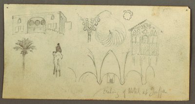 Disegno, casa signorile, figura a cavallo di un cammello, studi architettonici, palma, forse 1868 da Frederic Edwin Church