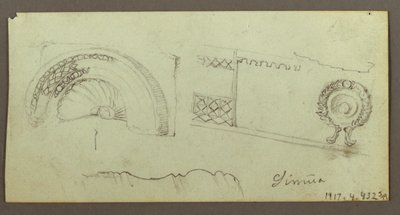 Disegno, edificio in pietra, uomini riuniti sul tetto, 17 febbraio, forse 1868 da Frederic Edwin Church