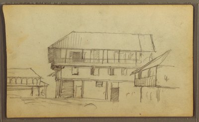 Disegno, angolo di strada a Guaquil, Ecuador; verso: schizzi botanici, casa, Ecuador o Colombia, 1857 da Frederic Edwin Church