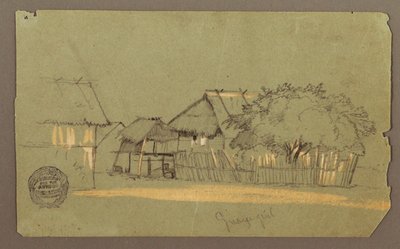 Disegno, strada con case, Guayaquil, Ecuador, maggio 1857 da Frederic Edwin Church