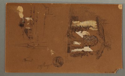 Disegno, Studi di chalet, uomo con la pipa, anatre, 1868 da Frederic Edwin Church