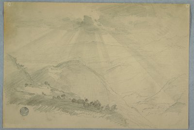 Disegno, Sole che irrompe attraverso le nuvole su una valle montuosa, Giamaica, luglio 1865 da Frederic Edwin Church