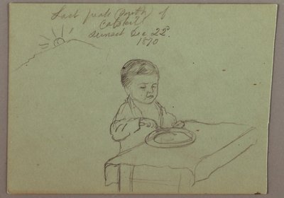 Disegno, tramonto, bambino che mangia, 22 dicembre 1870 da Frederic Edwin Church