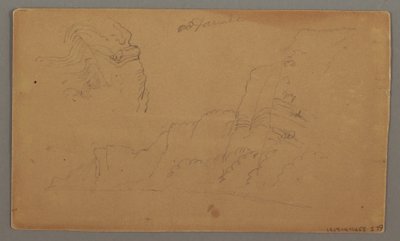 Disegno, Casa in legno, due barche a vela, studio del tetto, forse 1868 da Frederic Edwin Church