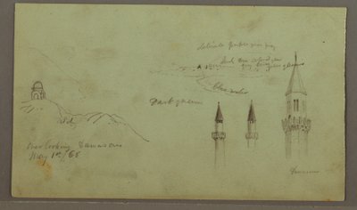 Disegno, Tomba di una collina, tre minareti, 1 maggio 1868 da Frederic Edwin Church