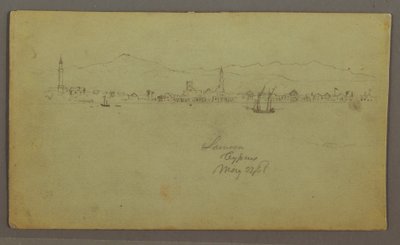 Disegno, Città sulla costa, catena montuosa alle spalle, 27 maggio 1868 da Frederic Edwin Church