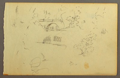 Disegno, Alberi, ponte, volti di profilo, forse 1844 da Frederic Edwin Church