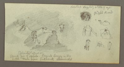 Disegno, Due figure e due cammelli al fuoco, Studi di figure e cammelli, forse 1868 da Frederic Edwin Church