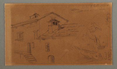 Disegno, Due case, roccia, forse 1868 da Frederic Edwin Church