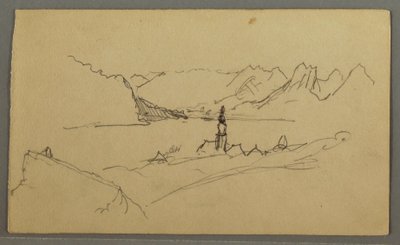 Disegno, valle, chiesa, St. Gilgen Austria, forse 1868 da Frederic Edwin Church