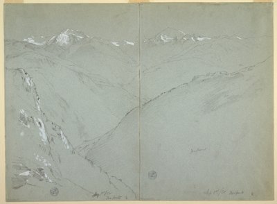 Disegno, Paesaggio di valle con cime innevate, Alpi Bernesi, Svizzera, parte 1, 1 settembre 1868 da Frederic Edwin Church
