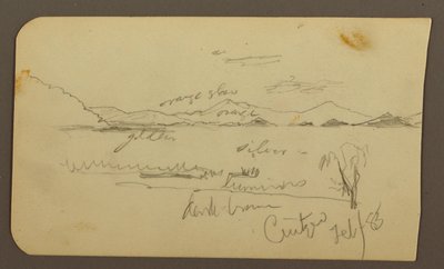 Disegno, Veduta vicino alla riva del lago, Cuitzeo; verso: veduta vicino al lago Ahore, Cuitzeo, febbraio 1885 da Frederic Edwin Church