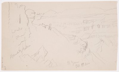 Disegno, Veduta delle colline e della pianura verso le montagne, Valle di El Yemen, febbraio 1868 da Frederic Edwin Church