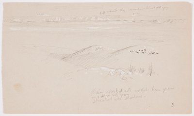 Disegno, Veduta delle colline e della pianura verso le montagne, Valle di El Yemen, febbraio 1868 da Frederic Edwin Church