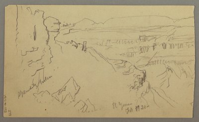 Disegno, Veduta delle colline e della pianura verso le montagne, Valle di El Yemen, febbraio 1868 da Frederic Edwin Church