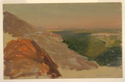 Disegno, Veduta di una pianura con Damasco, Siria, dalle montagne, maggio 1868 da Frederic Edwin Church