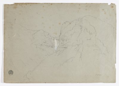 Disegno. a. Schizzo. Tequendama Ralls vicino a Bogotà, Colombia. b. Veduta di catene montuose lontane. da Frederic Edwin Church