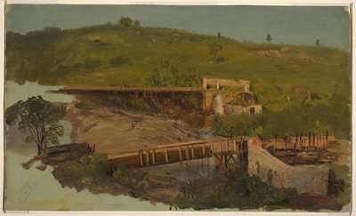 Collina con viadotti e mulini in rovina, vicino a Catskill, New York da Frederic Edwin Church
