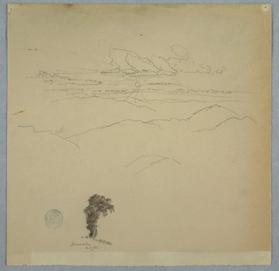 Paesaggio Montuoso con Sole al Tramonto e un Albero, Giamaica, Luglio 1865 da Frederic Edwin Church