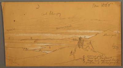 Fiume attraverso valle montana con cielo e luna crescente da Frederic Edwin Church
