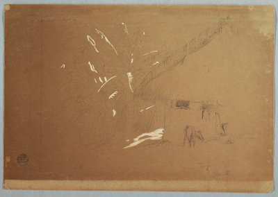 Donna Seduta e Asino al Pascolo Davanti a una Casa vicino a Jorje, Ecuador da Frederic Edwin Church