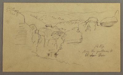 Schizzo. Vista di Khirbet en Wasara "Petra / dal sentiero per / El Deir" da Frederic Edwin Church