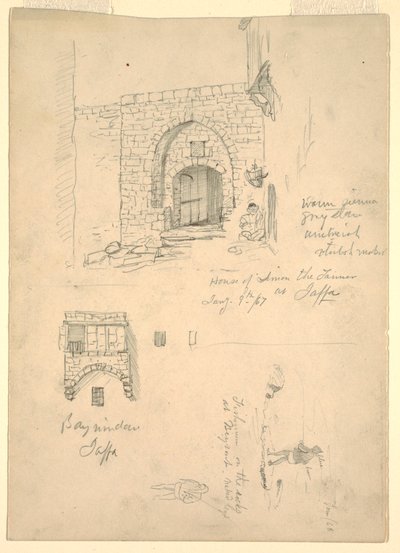 Schizzi della Casa di Semon il Conciatore, Giaffa, Palestina [Tel-Aviv, Israele] e Pescatori sulle Rocce a Beirut, Siria [Beirut, Libano] da Frederic Edwin Church