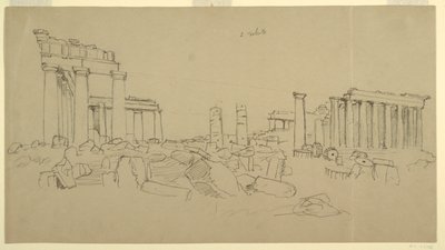 Vista del Partenone e frammenti di rovine circostanti da ovest, Atene, Grecia da Frederic Edwin Church