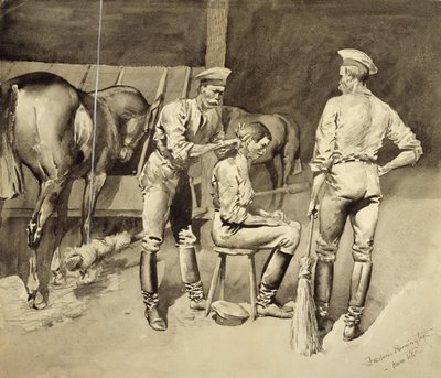 Un taglio di capelli in una scuderia di cavalleria da Frederic Remington