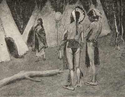 E i suoi amanti, i respinti,... Uomini belli con pittura e piume, da The Song of Hiawatha di Henry Wadsworth Longfellow, pub. da George G. Harrap und Company Ltd., 1911 da Frederic Remington
