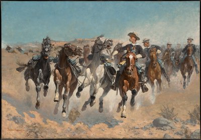 Smontati: i soldati del quarto reggimento conducono i cavalli alla mano da Frederic Remington