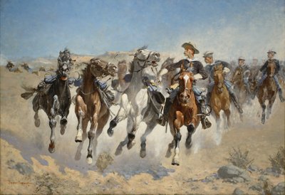 Smontati: i cavalieri del quarto reggimento muovono i cavalli condotti da Frederic Remington
