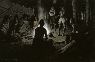 Consiglio degli esploratori francesi con gli indiani (Al fuoco del consiglio degli Irochesi) c.1901 da Frederic Remington