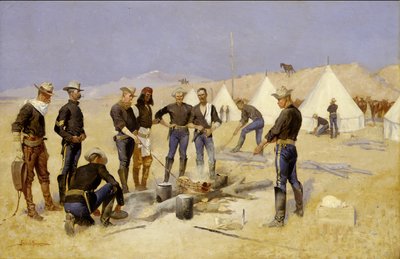 Arrostire il manzo di Natale in un campo di cavalleria da Frederic Remington