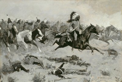 Rushing Red Lodges Passed through the Line, c. 1900 da Frederic Remington