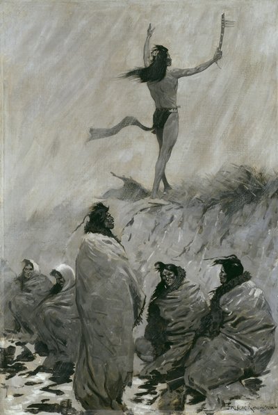 Il mangiatore di fuoco alzò le braccia al Thunderbird da Frederic Remington