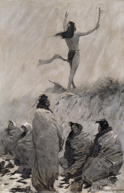 Il mangiatore di fuoco alza le braccia al tuono da Frederic Remington