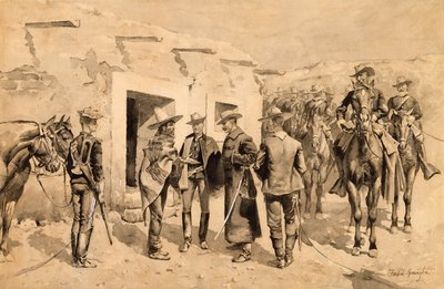 Cavalleria degli Stati Uniti che caccia gli uomini Garza sul Rio Grande da Frederic Remington