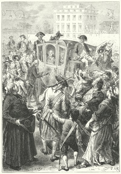 Luigi XVI portato a Parigi dopo che la folla ha attaccato il Palazzo di Versailles da Frederic Theodore (after) Lix