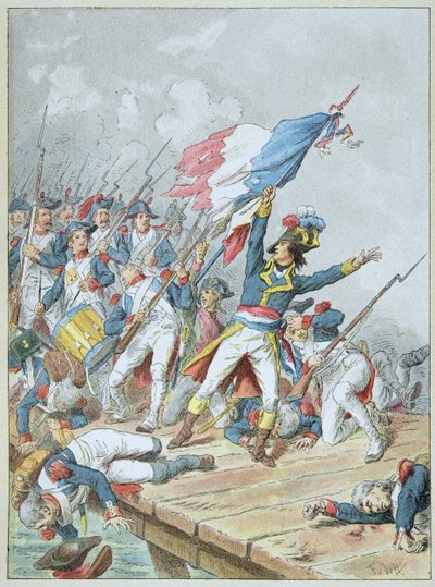 Bonaparte attraversa il ponte di Arcole nel novembre 1796 da Frederic Theodore Lix