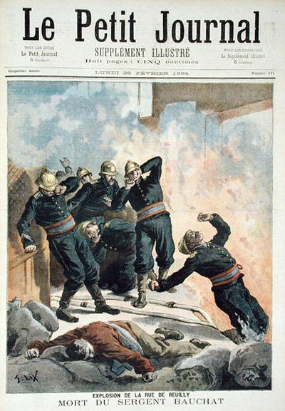 Esplosione in Rue de Reuilly e la morte del sergente Bauchat, da Le Petit Journal, 26 febbraio 1894 da Frederic Theodore Lix