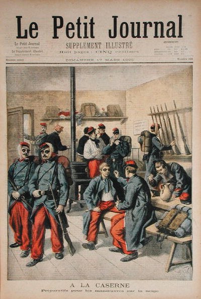 Nella caserma, preparazione per le manovre nella neve, illustrazione da Le Petit Journal, 17 marzo 1895 da Frederic Theodore Lix
