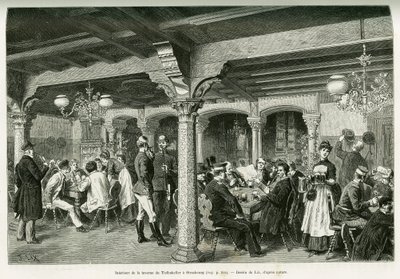 Interno della taverna Tiefenkeller a Strasburgo. Incisione di Lix, per illustrare il racconto Attraverso l