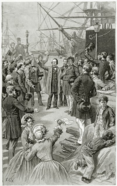 Victor Hugo saluta una repubblica universale durante un discorso in esilio il 1° agosto 1852, XIX secolo da Frederic Theodore Lix