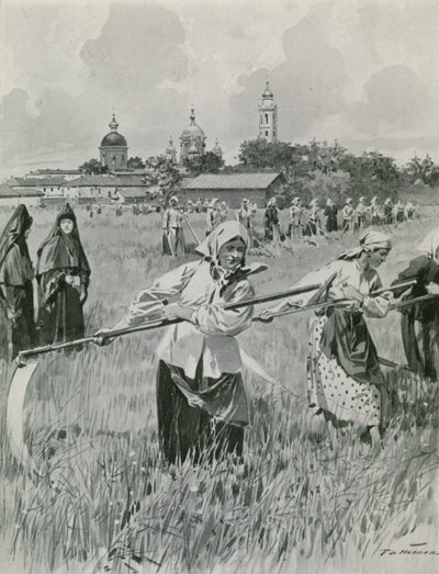 Un convento a Novgorod: suore che fanno il fieno da Frederic de Haenen