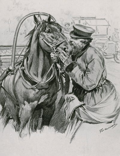 Un cocchiere che bacia il suo cavallo buongiorno da Frederic de Haenen