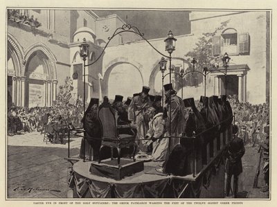 Vigilia di Pasqua davanti al Santo Sepolcro, il Patriarca greco lava i piedi dei dodici sacerdoti greci più anziani da Frederic de Haenen